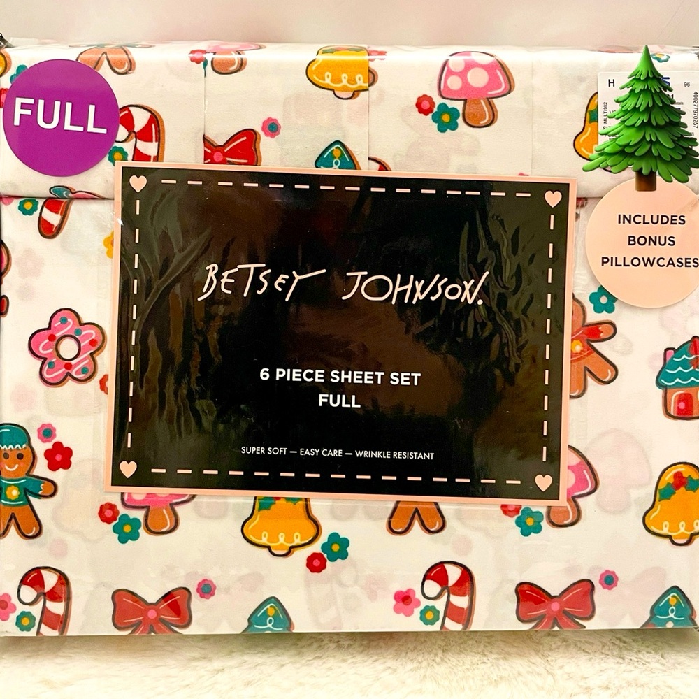 Betsey Johnson Holly Jolly Cookies CHRISTMAS 6pc FULL Sheet Set